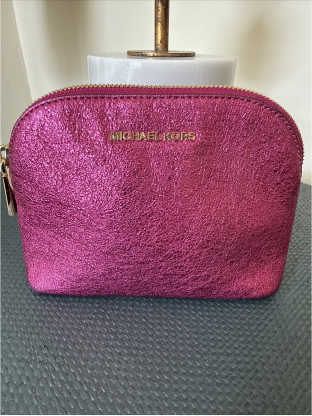 Michael Kors Medium Metallic Leather Cosmetic Pouch